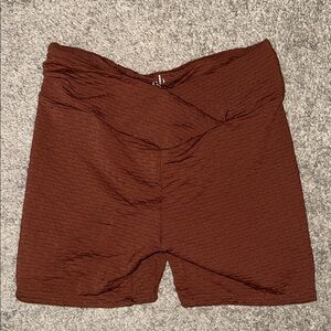 Crop Shop Boutique High, V-Waist Textured Bike Shorts - Brown
